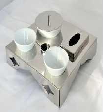 Concept tray with 1 glass bowls  16 cm, 2 glass bowls  11 cm, kleenex holder, toothpicks holder